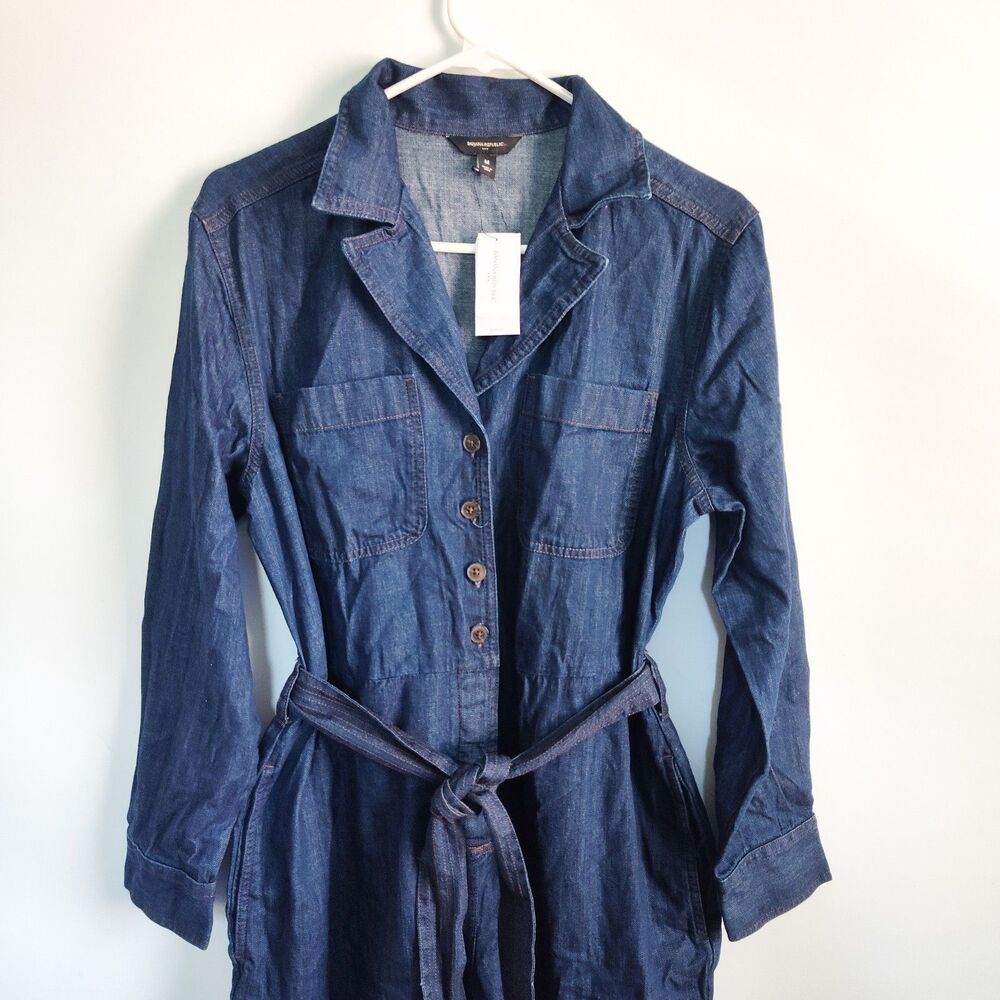 New Banana Republic Denim‎ Tailored Jumpsuit Medium Dark Blue Long Sleeve NWT - Picture 7 of 15